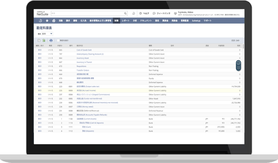 NetSuite General Ledger dashboard