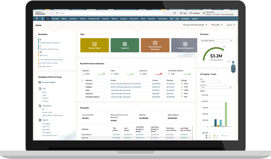 NetSuite dashboard