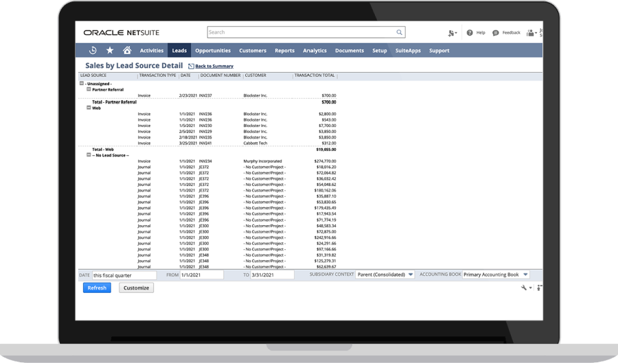 lead reporting and analytics screenshot