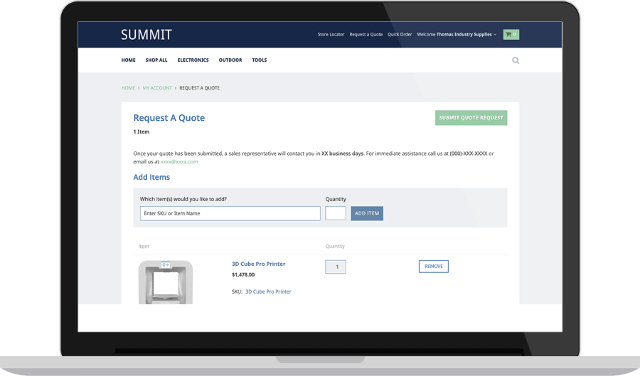 Request a Quote page