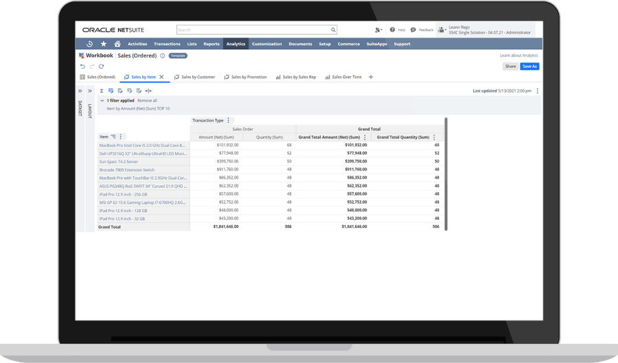 Sales by item report page