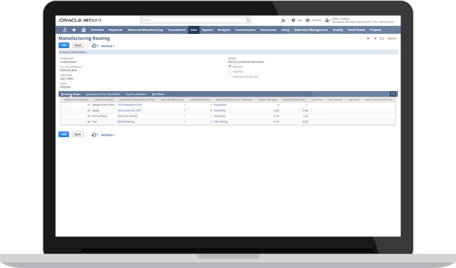 manufacturing routing dashboard