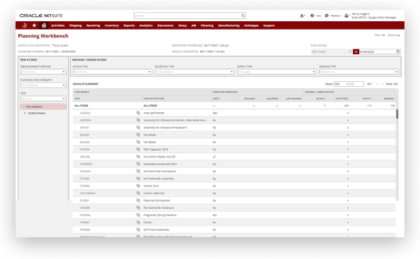 NetSuite Supply Planning screenshot