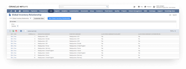 NetSuite global inventory relationship dashboard