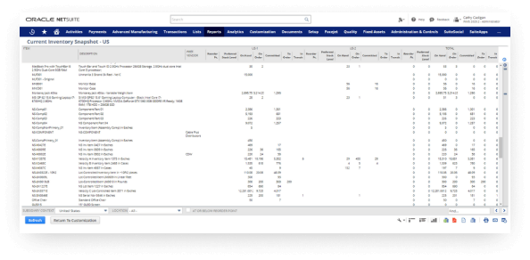 NetSuite current inventory snapshot